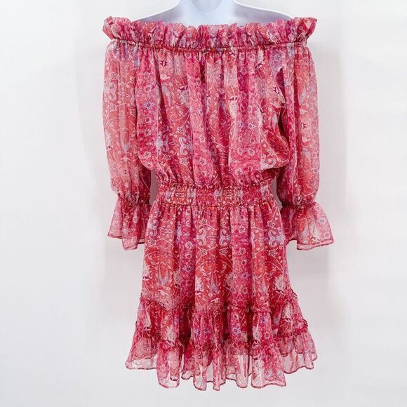 MISA Los Angeles Danae Dress Washed Rose Lilac Floral Off The Shoulder Mini - Picture 4 of 13